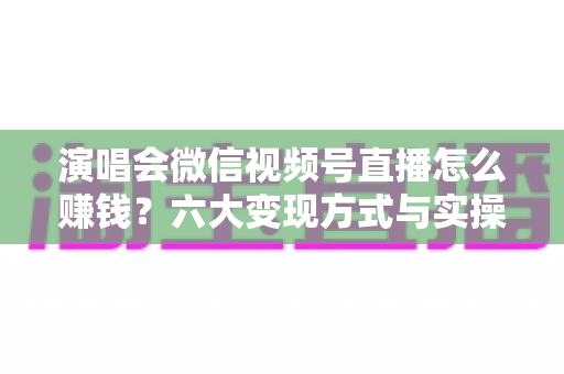 演唱会微信视频号直播怎么赚钱？六大变现方式与实操指南全面解析