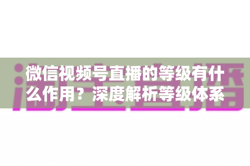 微信视频号直播的等级有什么作用？深度解析等级体系的价值、玩法与提升全攻略