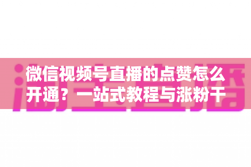 微信视频号直播的点赞怎么开通？一站式教程与涨粉干货全解析